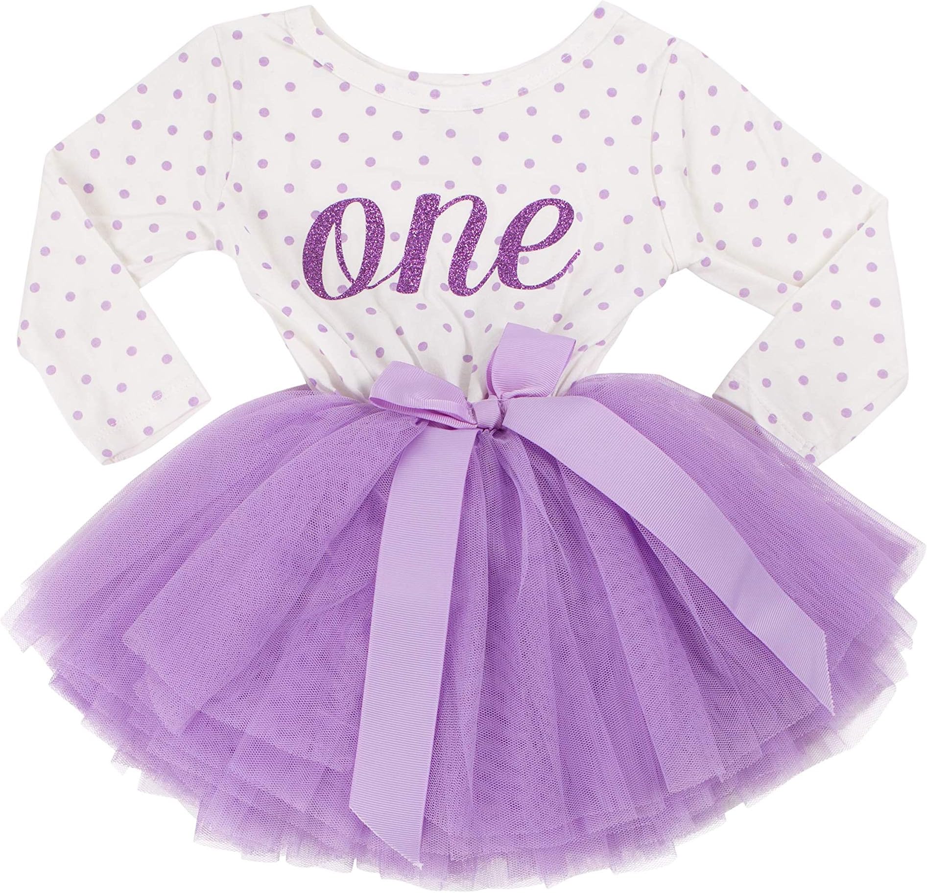 Grace & Lucille Purple Polka Dot Long Sleeve Baby Birthday Dress (Purple, 6-12 Months)