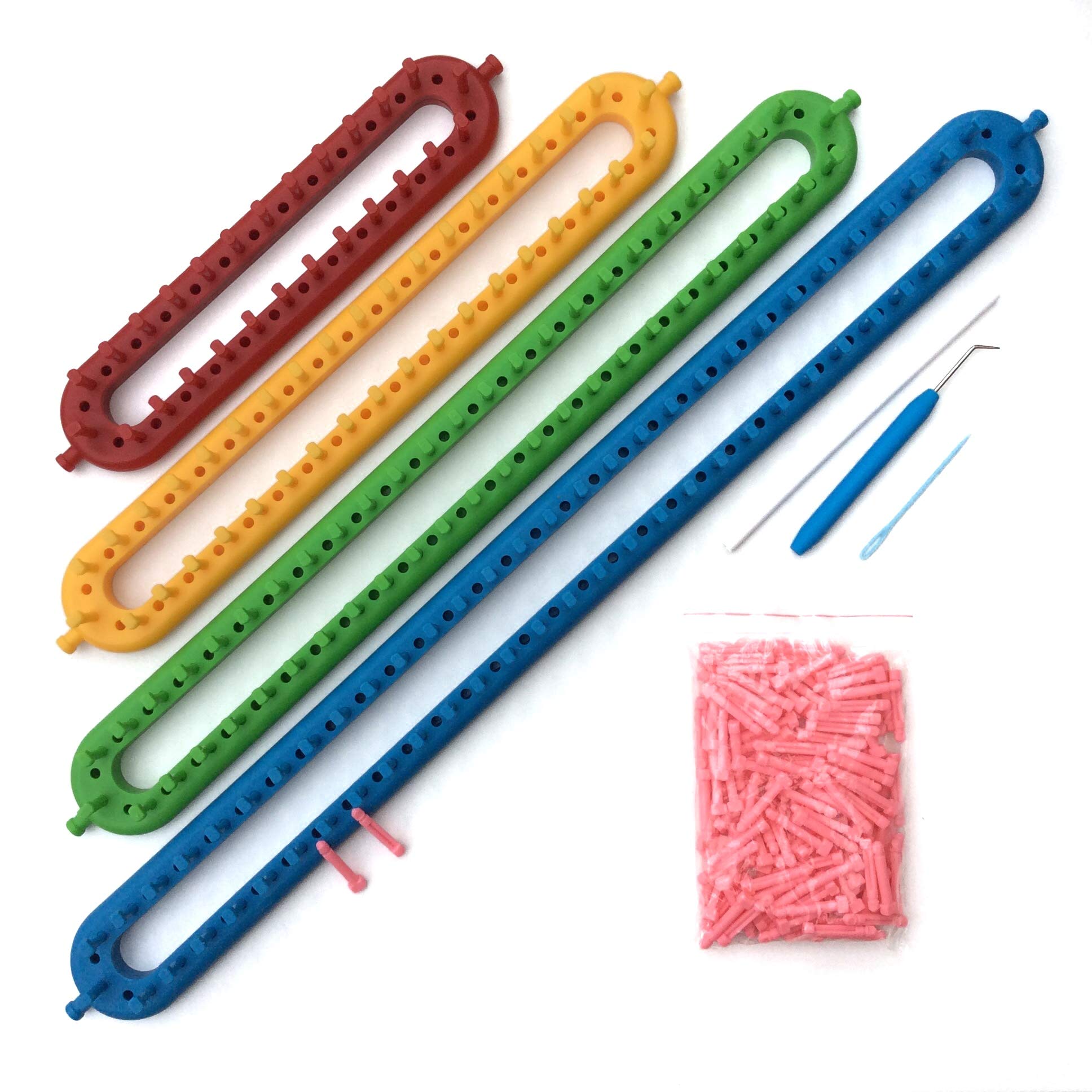 KnitUK Long Knitting Looms Set of 4. with Pink Extra-pegs to be Fitted.