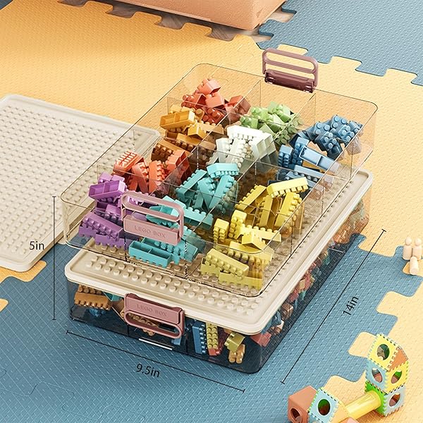 TOYS STORAGE ORGANIZER BINS FOR LEGO, STACKABLE TOYS ORGANIZER, LEGO BUILDING BLOCK STORAGE, TOY STORAGE BOX WITH 24 PALACE GRIDS, PLASTIC STACKABLE ORGANIZER BINS (WHITE 3LAYERS)