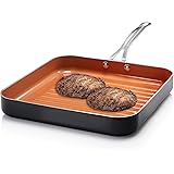 Gotham Steel Grill Pan – 10.5” Square Aluminum Grill Pan with Nonstick Surface, Sear Ridges and Stainless Steel Handle, Dishw