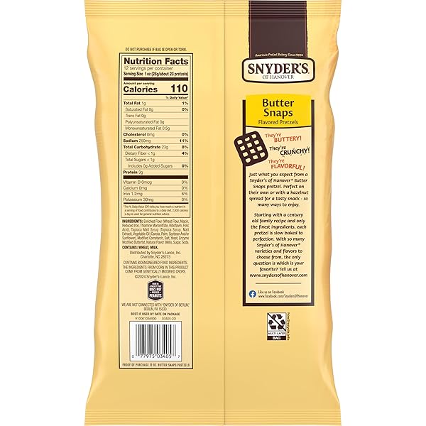 SNYDER’S OF HANOVER BUTTER SNAPS PRETZELS, 12 OZ BAG