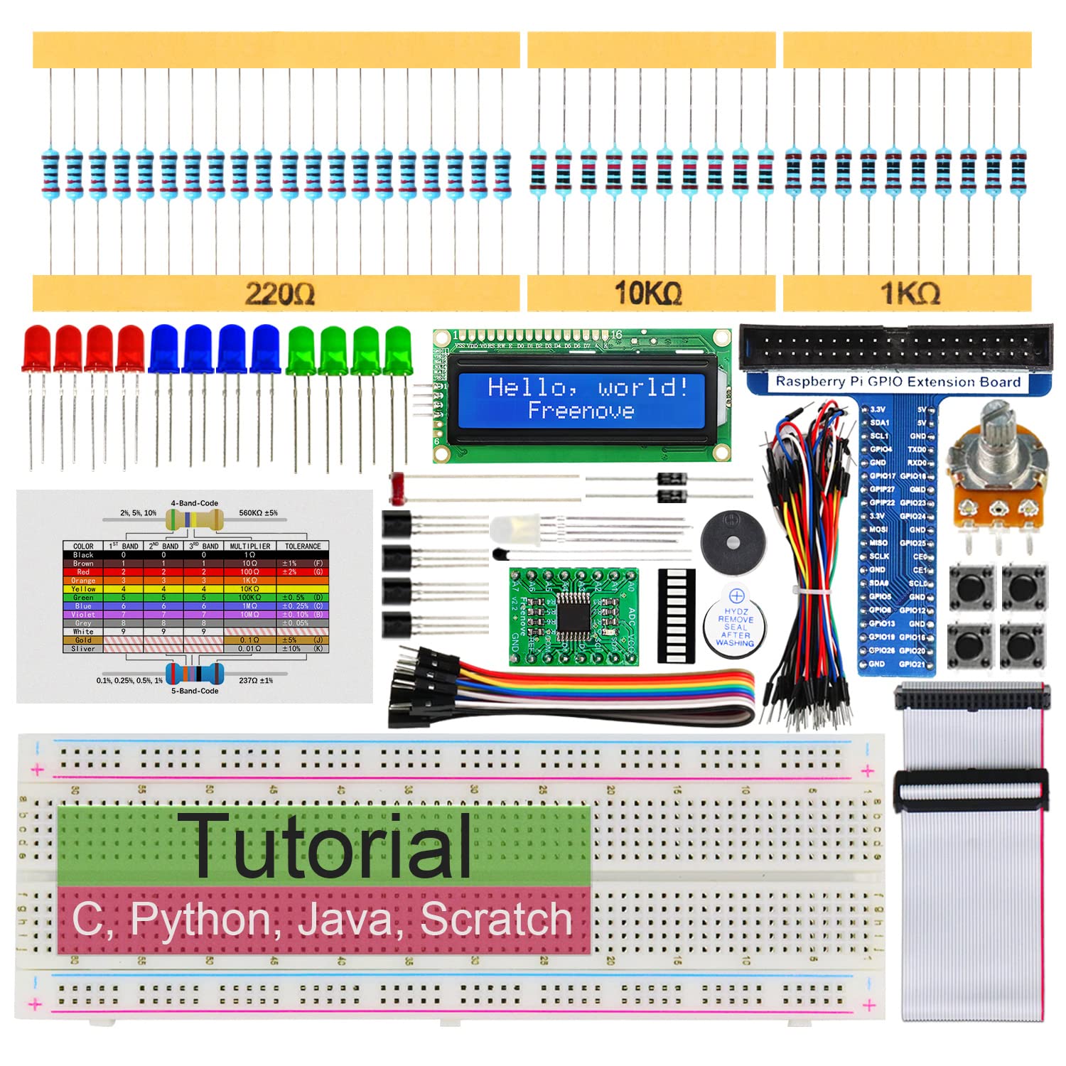 Freenove LCD 1602 Starter Kit for Raspberry Pi 5 4 B 3 B+ 400 Zero 2 W, 535-Page Detailed Tutorial, Python C Java Scratch Processing Code, 151 Items, 69 Projects (Raspberry Pi NOT Included)