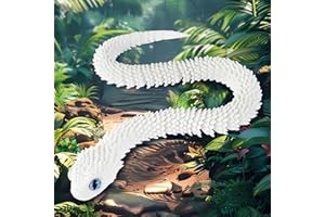 TITIC 3D Printed Snake Animals Toys, Articulated Flexible 3D Printed Viper Fidget Toy, Realistic Slithering Design, Home Office Executive Desk Decor (White, 12 in)