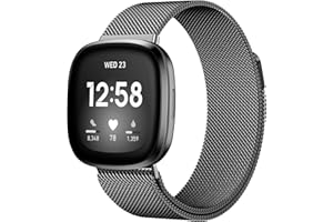 JKD Compatible with Fitbit Sense Versa 4 Sense 2 and Versa 3 Bands for Men Women, Stainless Steel Breathable Mesh Metal Smart