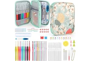 Katech 85 pcs Crochet Hooks Kit Knitting Accessories with Crochet Case, Small Sizes Crochet Hooks for Knitting Lace Yarn, Colorful Ergonomic Crochet Needles Set for Making Sweater, Bag and Hat (Green)