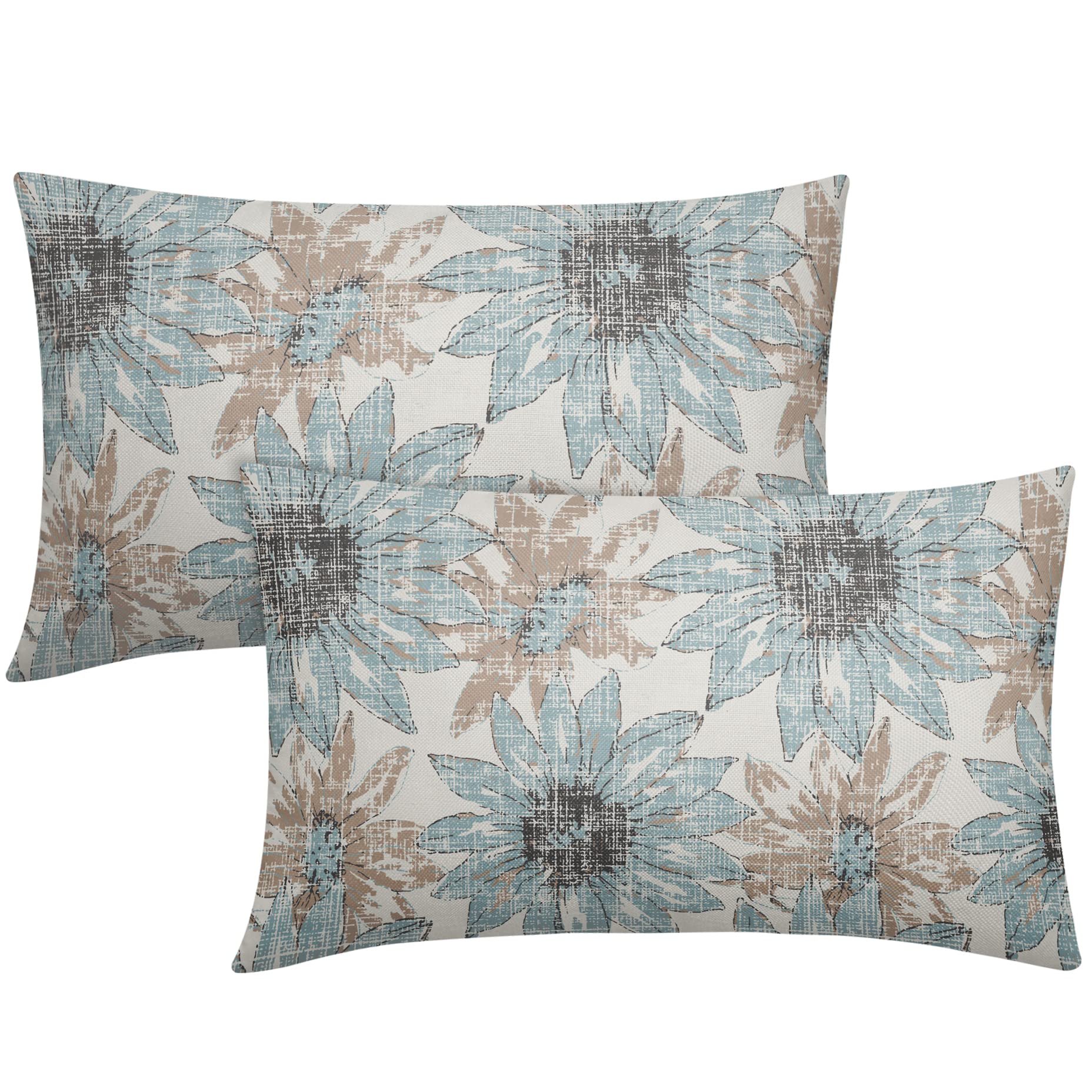 Photo 1 of Light Blue and Brown Pillow Covers 12x20 Set of 2 Retro Sunflower Flowers Print Decorative Throw Pillows Outdoor Modern Art Floral Pillowcase Lumbar Linen Cushion Case for Home Sofa Couch Bed
