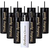10 Pack Birthday Party Cups 16 oz Double Wall Birthday Squad Tumblers Birthday Queen Plastic Tumbler with Lid and Straws Birthday Cup Women Trip Cups for Women Trip Weekend Birthday Gifts(Black)
