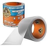 GORILLA Waterproofing Tape, Permanent, Clear, 4" x 8', 1-Pack | Weather Resistant Seal for Leaks &amp; Repairs, UV-Resistant Backing, Bonds Vinyl, Plastic &amp; Rubber, Indoor &amp; Outdoor