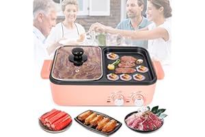 Electric Hotpot and Grill Combo 2 in 1 Korean BBQ Grill Indoor Smokeless Hotpot Pot 1500W Temperature Control Hot Pot for Sah