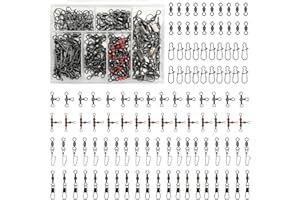 FINOSEAK 110Pcs Strong Fishing Snap Swivels Kit, Include Rolling Barrel Swivels, Premium 3 Ways Fish Line Connector with Snaps Clips, Fishing Terminal Accessories Tackle Box for Lures Sinkers