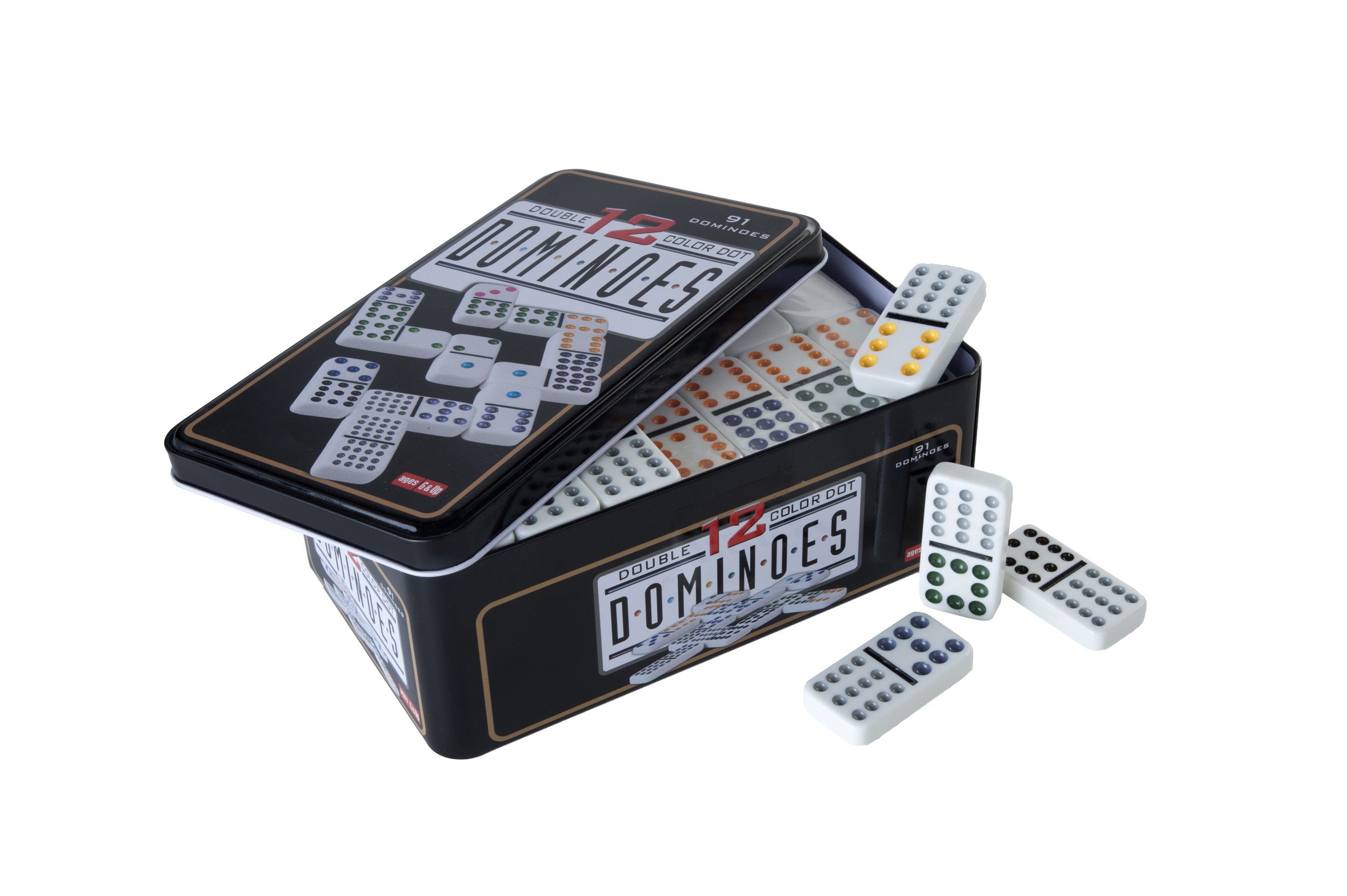 Engelhart - Large colorful dominoes in a metal box - domino game for adults and children (Double 12) โ image 1