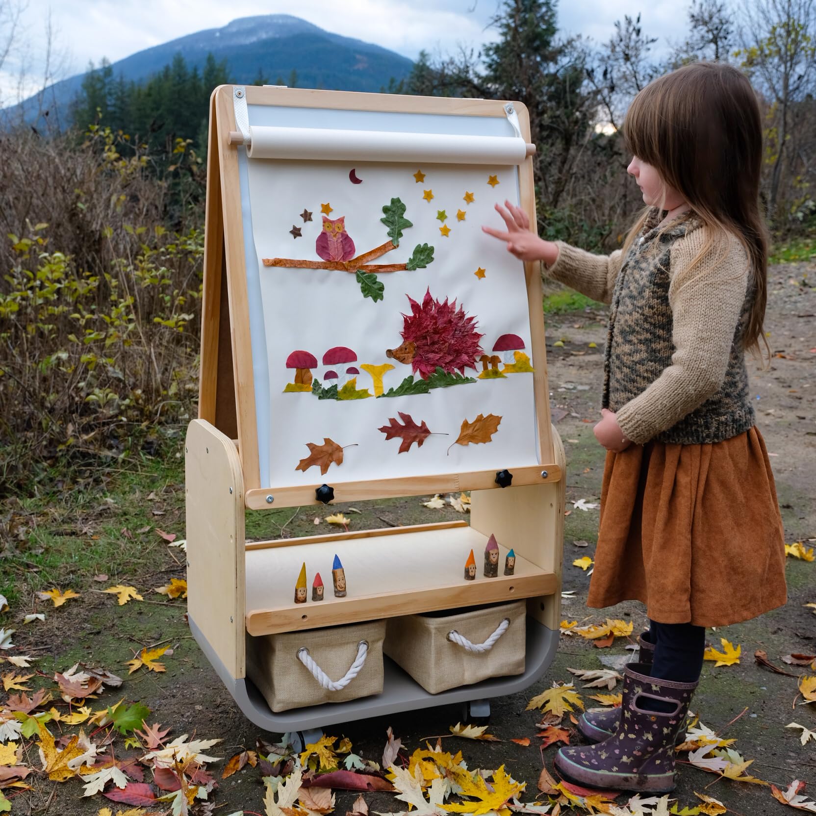 BanaSuper Double-Sided Kids Art Easel, Magnetic Chalkboard & Whiteboard Kids Art Easel, Adjustable Height, Wheels & Storage Bag – Portable Drawing Board for Indoor/Outdoor Creative Play