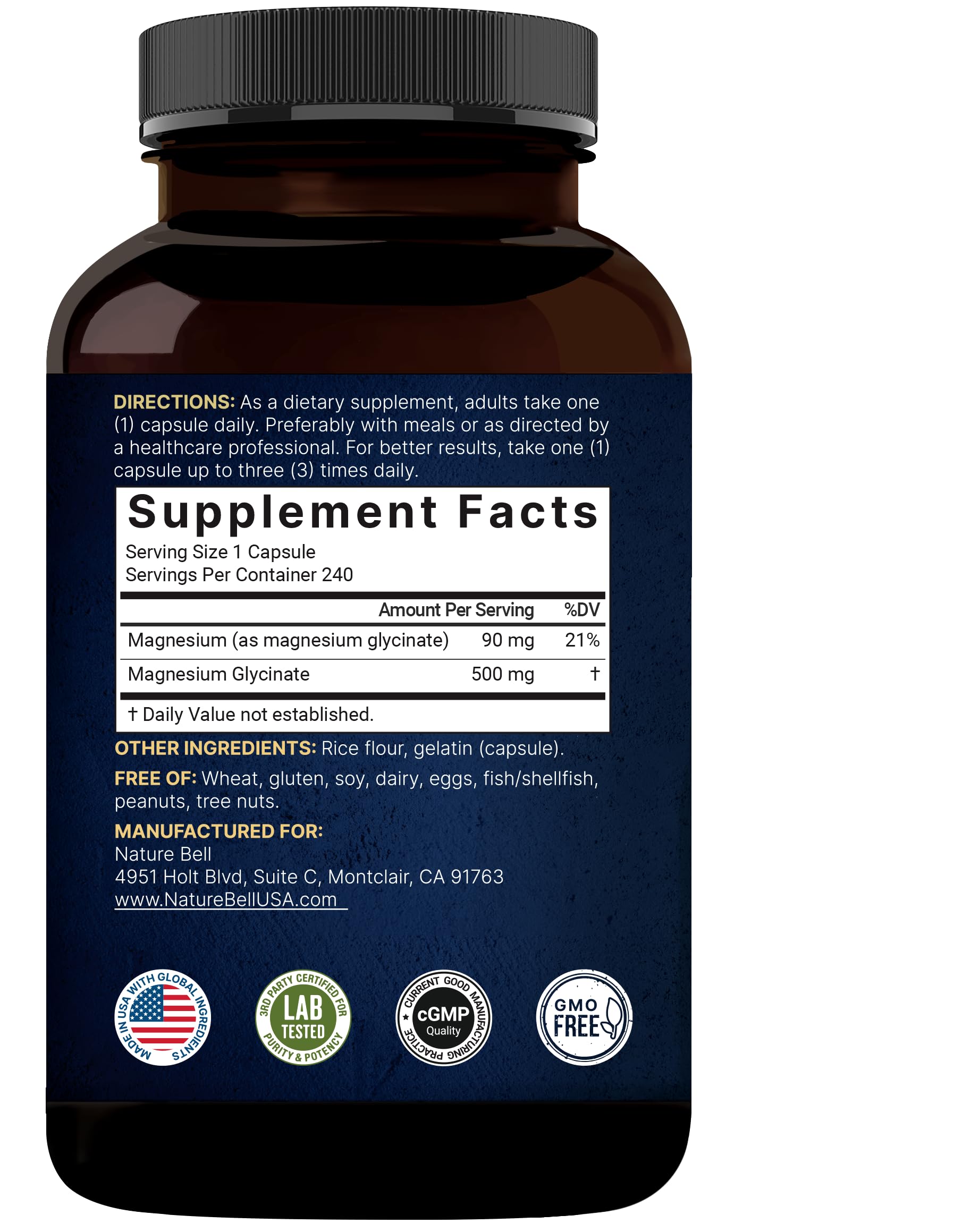 Pure Magnesium Glycinate 500mg with Fat Soluble Vitamin C, 240 Veggie Capsules | Supplement for Sleep, Heart & Muscle Support* – 100% Chelated & Purified – 3rd Party Tested, Vegan Friendly, Non-GMO