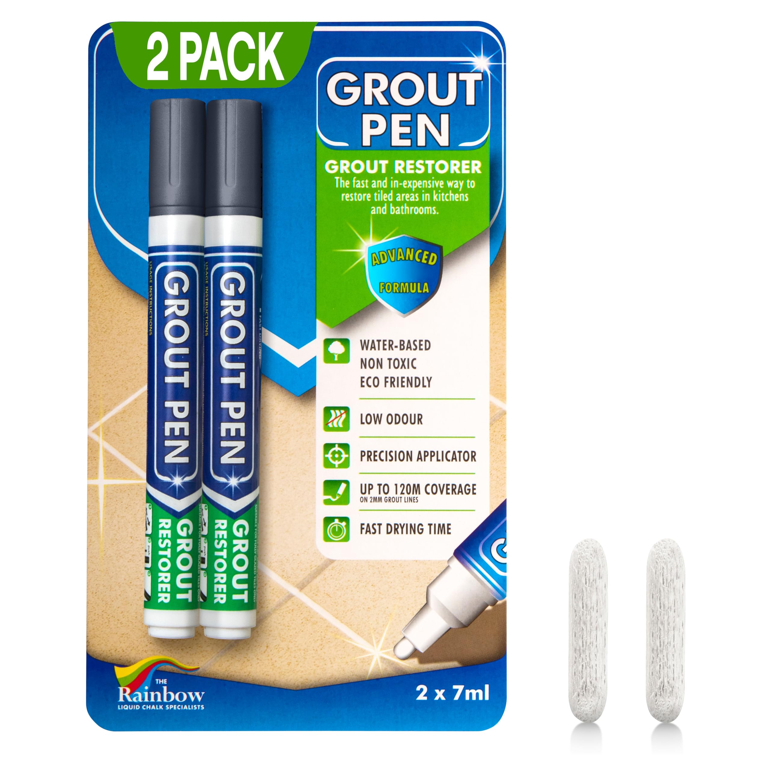Twin Pack (DARK GREY) Grout Pen - Designed for restoring tile grout in bathrooms & kitchens