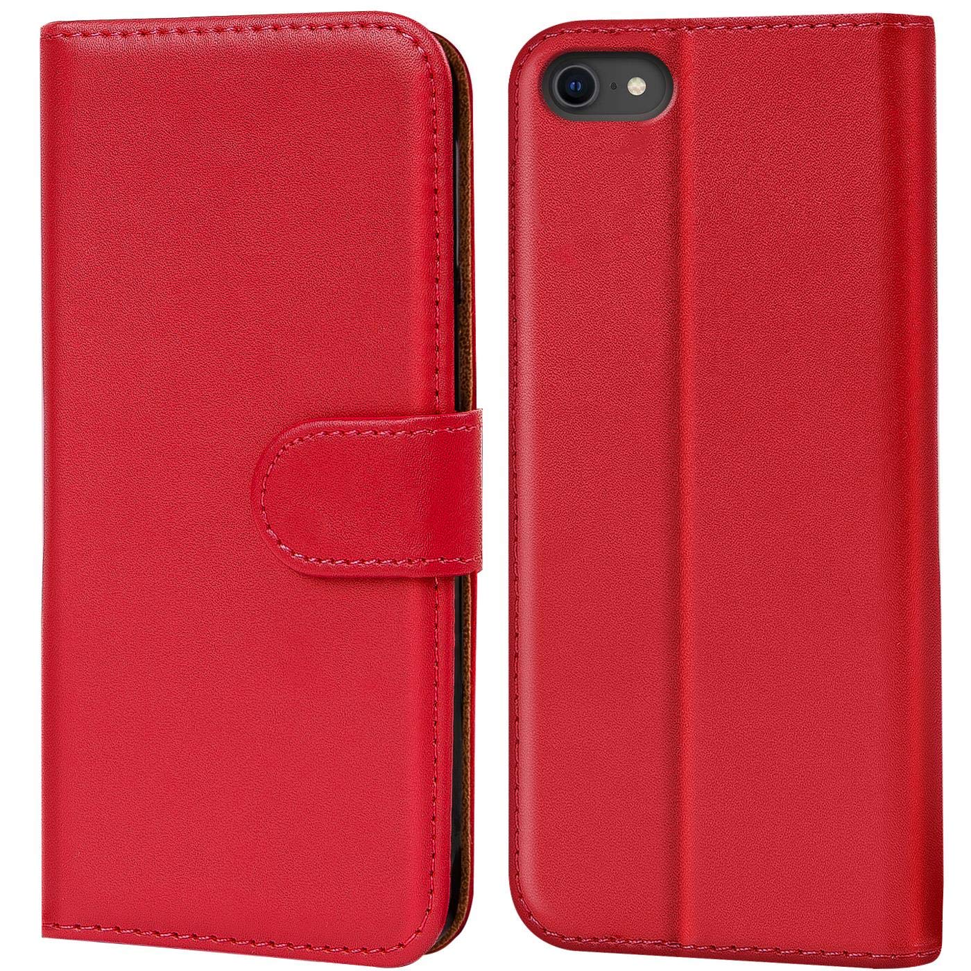 Verco Wallet Case for iPhone SE 2022/2020 Book Cover with Magnetic Closure compatible with iPhone SE 2./3. Generation Flip Case with Card Slots 4.7 inch - Red