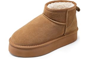 Women Genuine Suede Boots Winter Warm Mini Boots Classic Fur-Lined Booties