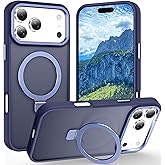 Lufanbis Magnetic for iPhone 17 Pro Case with Ring Stand, [10 FT Drop Protection] [Velvety Touch] Slim Translucent Matte Back Shockproof Phone Case for iPhone 17 Pro 6.3'', Blue