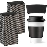 Thenshop 100 Pcs Black Coffee Sleeves Disposable Coffee Cup Sleeves Corrugated Kraft Paper Cardboard Protective Hot and Cold Insulator, Fits 12, 16, 20, 22, 24 oz Drink Beverage Cups