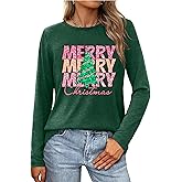Christmas Tree Shirts for Women Merry and Bright Long Sleeve Shirt Xmas Graphic Vacation Gift Blouse Tee Tops