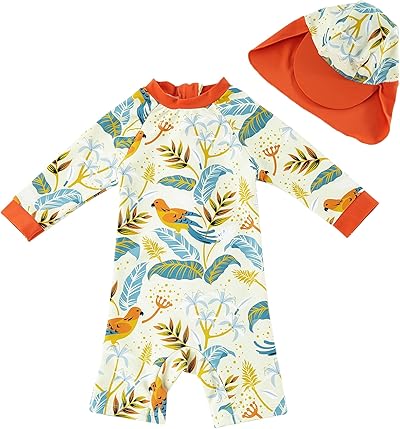 upandfast Baby Jungen Badeanzug mit Sonnenhut UPF 50+ Einteiliger Reißverschluss Kinderbadeanzug