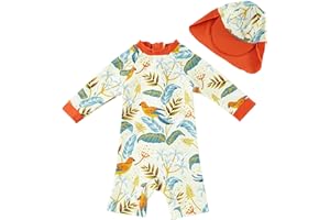 upandfast Baby/Toddler Swimsuit UPF 50+ Sun Protection One Piece Zipper Bathing Suit with Sun Hat Infant Beach Swimwear