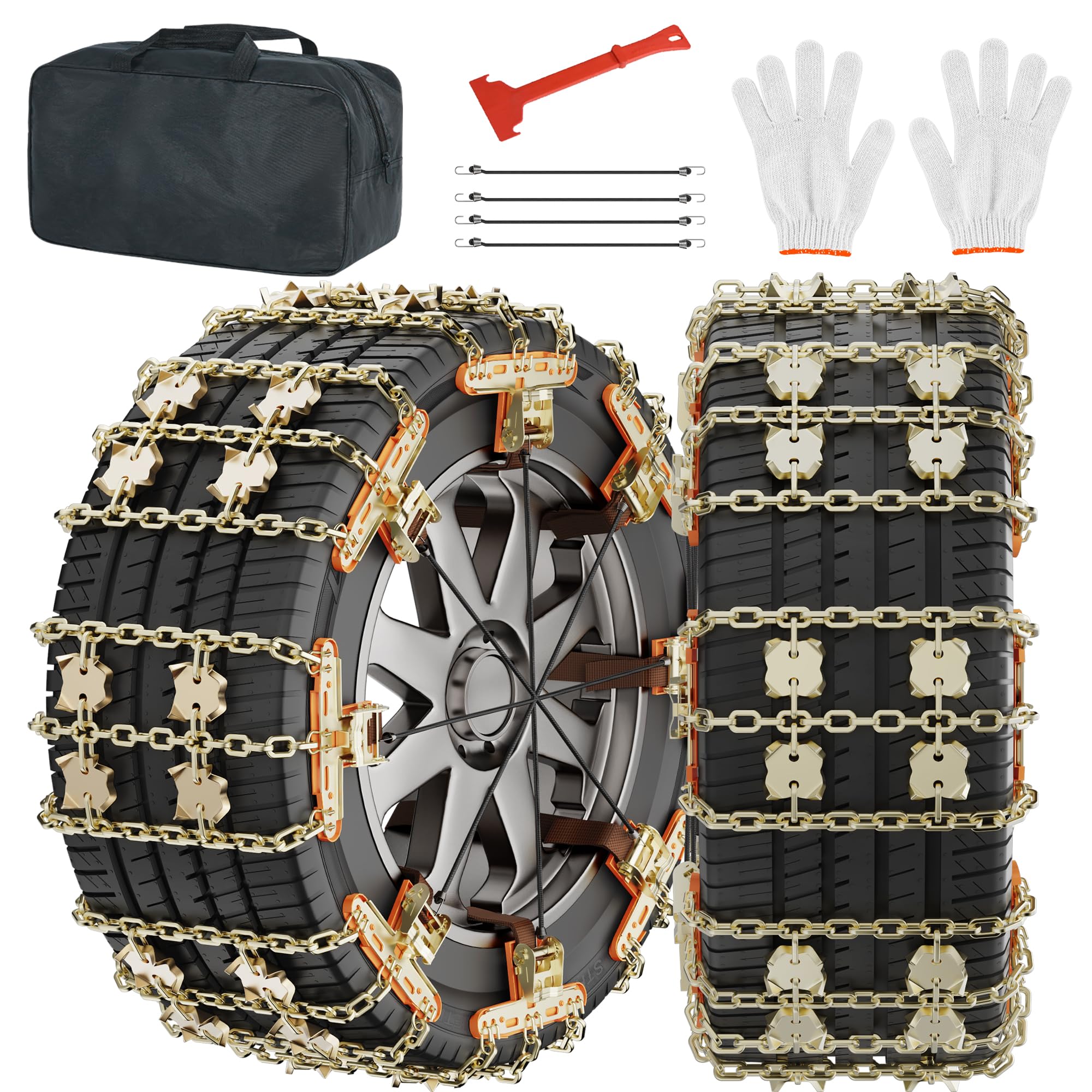Photo 1 of MOPHOTO Upgraded Snow Chains 8 Pack, Tire Chains for Cars/SUVs/Pickup Trucks, Security Chains, for Tire Width 215-285 mm, 30s Quick-Install Security Chains, Durable Winter Traction