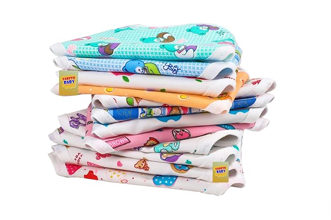 Fareto New Born Baby Double Layer 12 Cotton Nappies/Tying Langots/Cloths Nappies(Assorted)(Double Layer Cotton) (0-3 Months)
