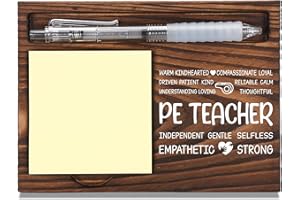 FTONENI Physical Education Teacher Appreciation Gifts, Thank You Gifts for PE Teacher, PHYS Ed Office Decor Gift, Sticky Note Holder Wooden Notepad & Pen Holder 6.5" x 4.7" - FTA244