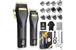 KIKIDO Hair Clippers for Men + T-Blade Trimmer Kit, Rechargeable Barber Trimmer with LCD Display & Guide Combs for Hair Cutting, Cordless Hair Clipper, Professional Clippers Set for Home Use