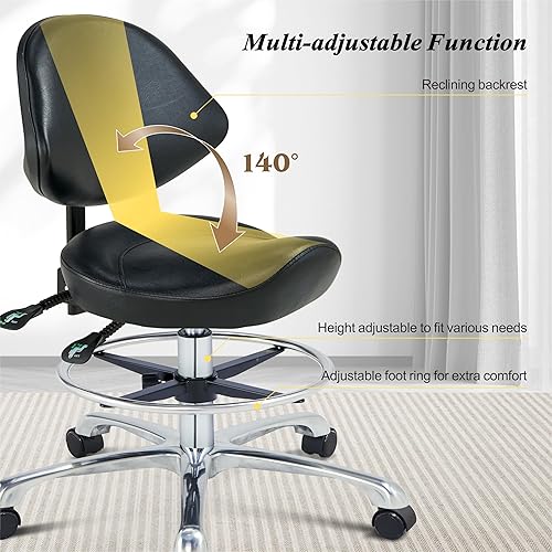 HNKastela Saddle Chair Rolling Saddle Stool with Back Support