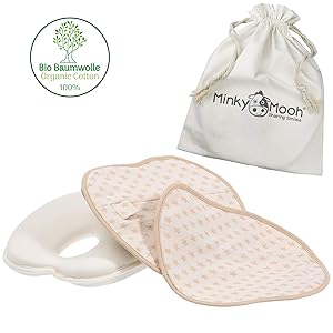 Minky Mooh Flat Head Baby Pillow Set - 2 Organic Cotton Cases | Natural Baby Head Shaping Pillow for Newborns & Infants. Prevent Newborn Baby Flathead Syndrome