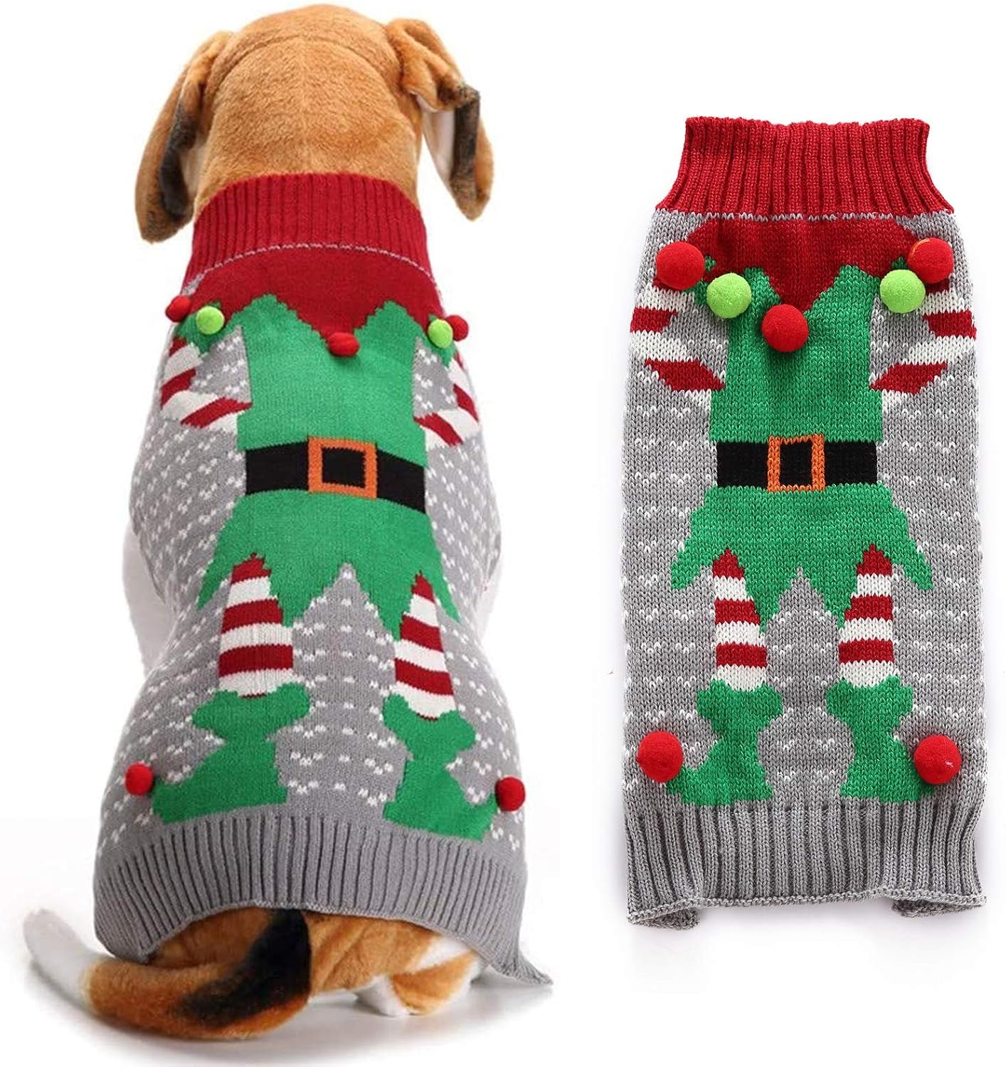 ABRRLO Dog Christmas Jumper Ugly Elf Outfits Grey Xmas Pet Sweater Puppy Cat Holiday Costume New Year Clothes Gift for Small Medium Large Dogs (Gray Elf,XXL)