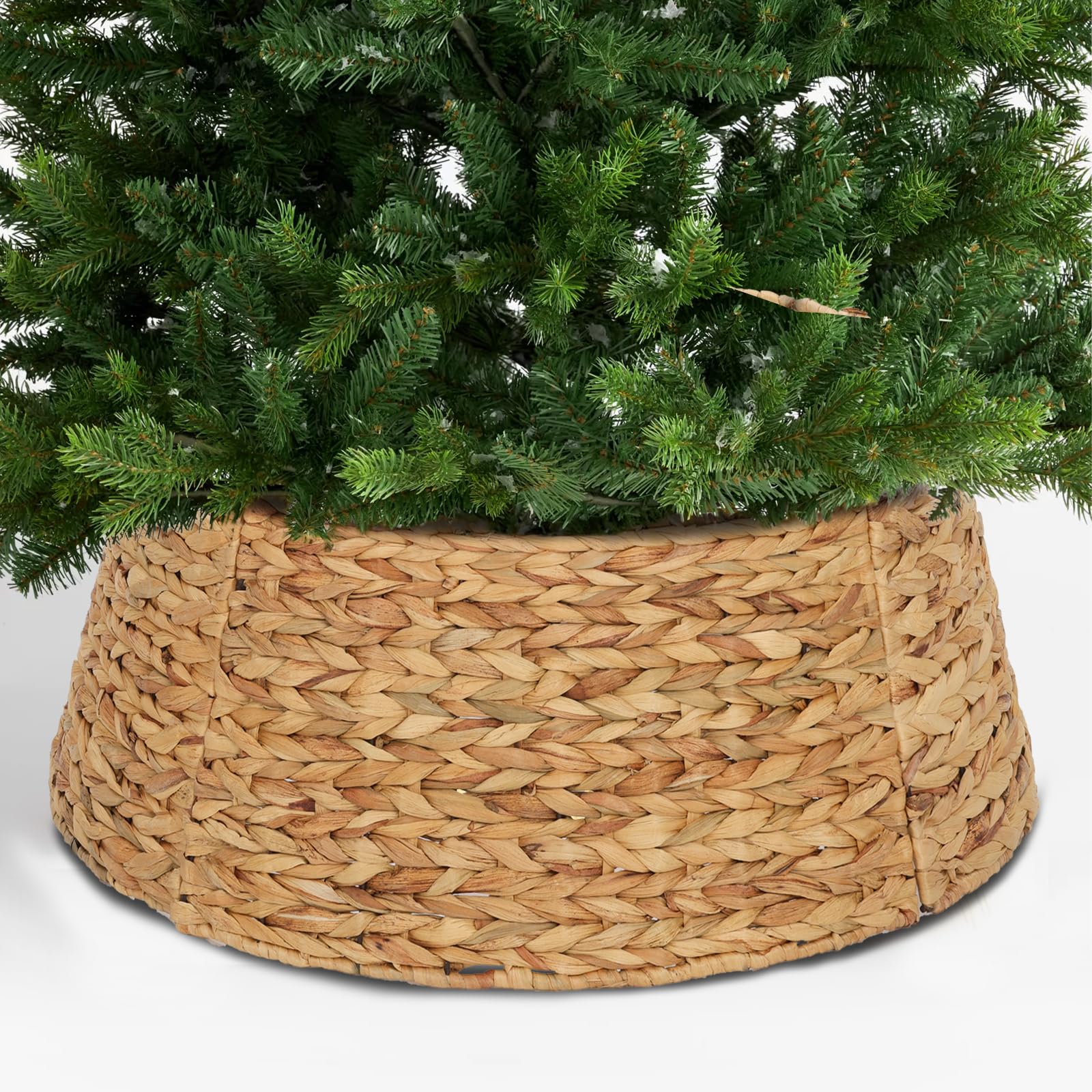 Photo 1 of SUNNYPARK Christmas Tree Collar, 23.5’’ Hand-Woven Natural Water Hyacinth Christmas Tree Collar Basket Base Cover - Light Brown