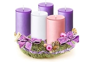 Cindeer 2 x 3 Inch Advent Candles Set of 5 for Advent Wreaths Candle Holder Votive Purple Pink Christmas Pillar Scented Candles for Seasonal Celebration Home Church