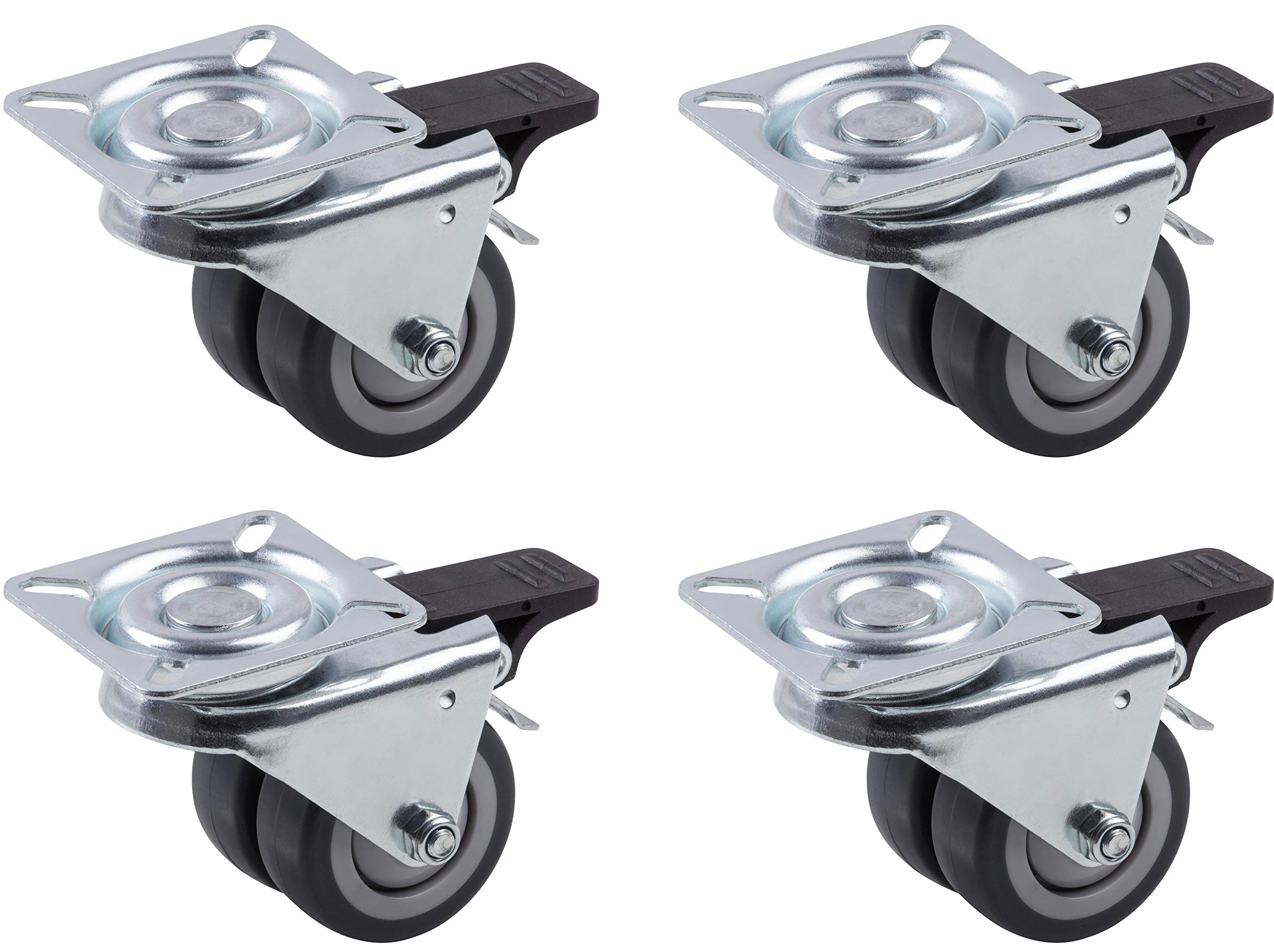 Metafranc Double Castors Diameter 50 mm 4 Pieces 60 x 60 mm Plate TPR Wheels Ball Bearings 70 kg Load Capacity Ideal for Heavy Items/Beach Chair Castors/Heavy Duty Castors/Furniture Castors /