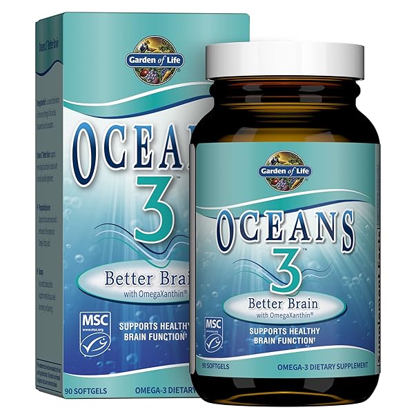 GARDEN OF LIFE ULTRA PURE EPA/DHA OMEGA 3 FISH OIL – OCEANS 3 BETTER BRAIN SUPPLEMENT WITH ANTIOXIDANTS, 90 SOFTGELS