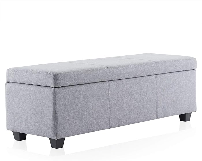 BELLEZE Modern Ottoman Bench 48" Living Room Storage Rectangular Furniture Linen Luxury, Grey