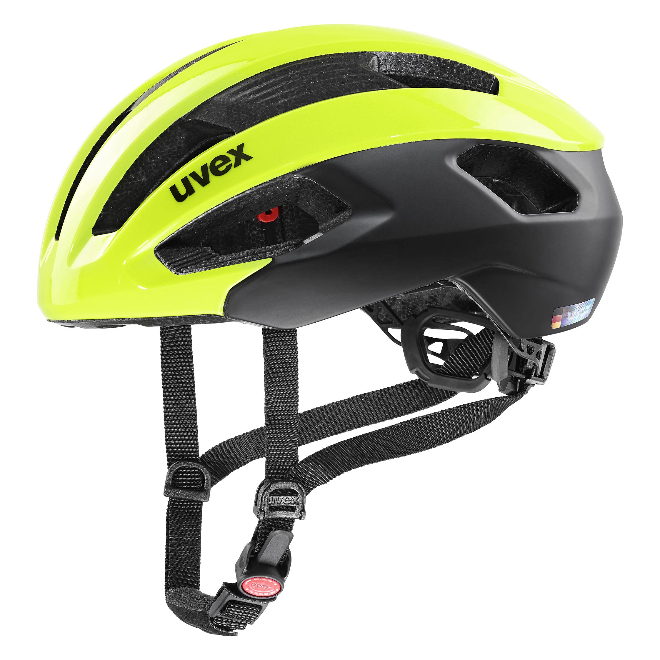 uvex Rise cc - Secure Performance Bike Helmet for Men & Women - Individual Fit - Optimized Ventilation - Neon Yellow-Black - 52-56 cm
