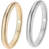 CHTRYTOM Gold Bangle Bracelets for Women Chunky Bangles Bracelets 18K Gold Plated Stainless Steel Snake Chain Bracelets Flexible Wide Wristband Bracelets Stack