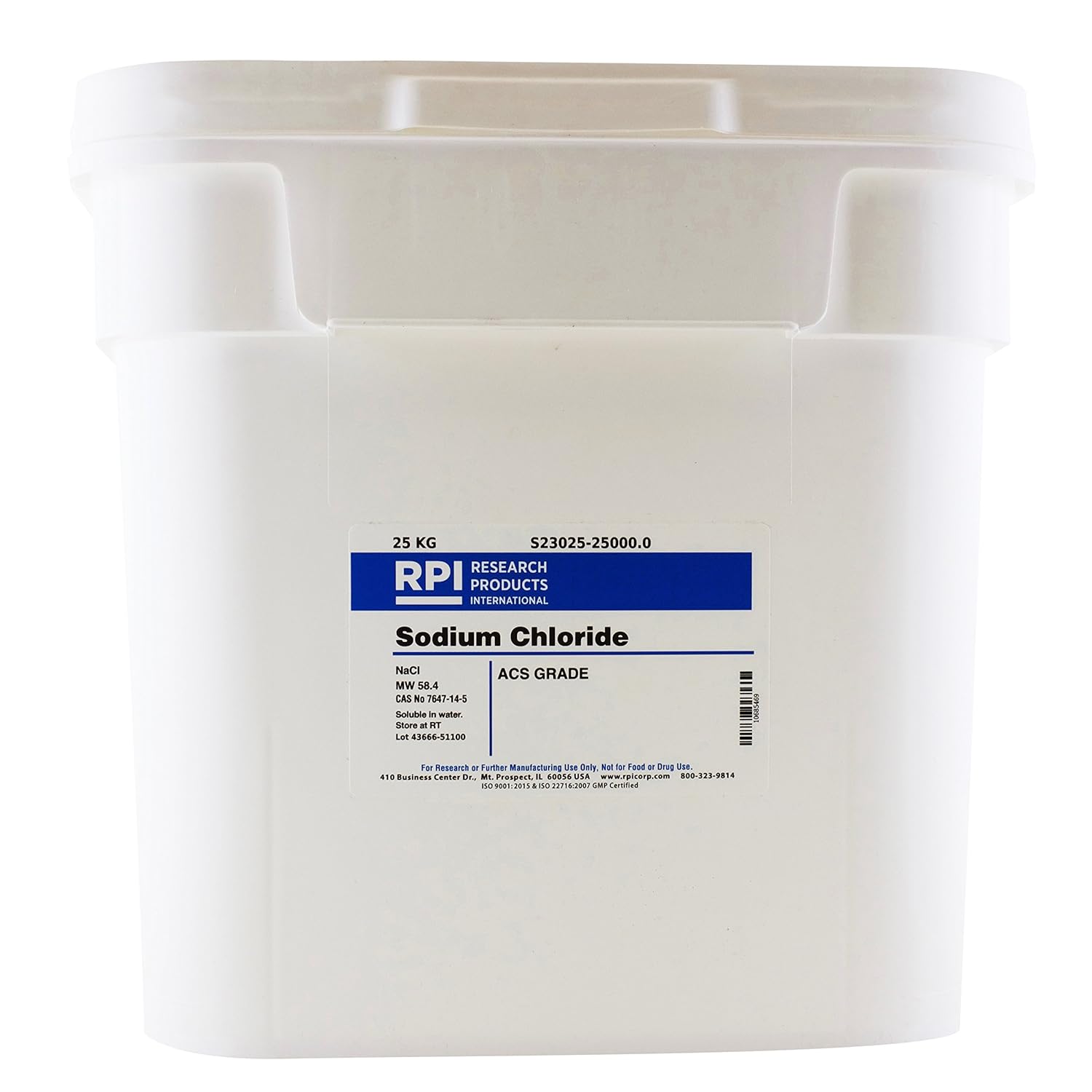 Sodium Chloride, ACS Grade, 25 Kilograms Industrial
