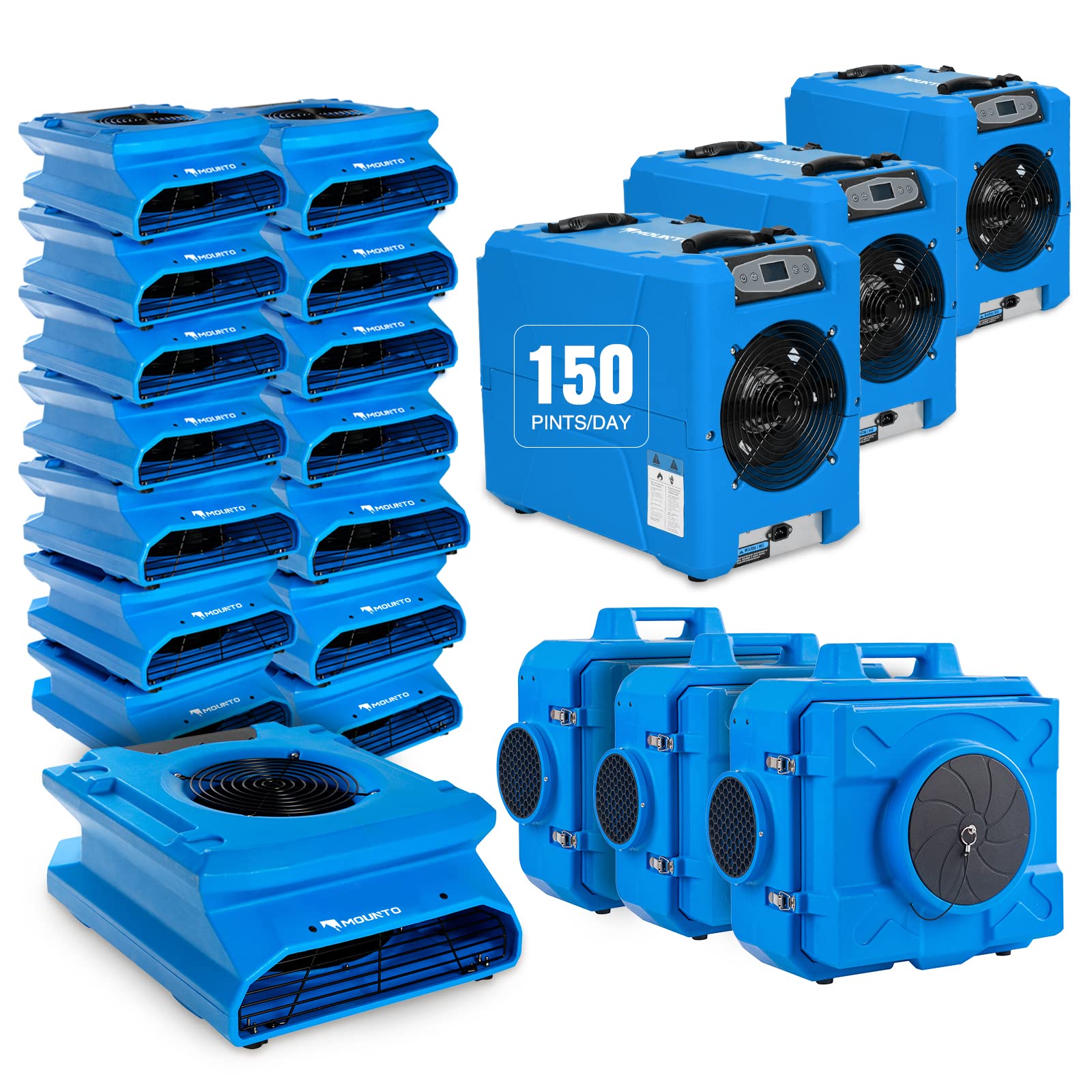 MOUNTO Water Damage Restoration Combo Package Deals (15* AM30LO Air Mover, 3*AF500 Air Scrubber, 3*DH80 LGR Dehumidifier)