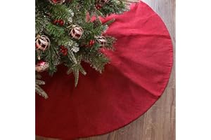 Ivenf Christmas Tree Skirt Red: 48 inches Burgundy Burlap Double-Layer Plain Xmas Tree Skirt, Rustic Farmhouse Xmas Tree Decorations Indoor for Kids Home School Office Holiday Party Decor