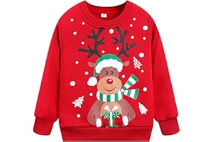 GOTHLETIC Toddler Boys Girls Christmas Sweatshirts Reindeer Crewneck Fleece Pullover Top Xmas Long Sleeve Winter Clothes 2-7T