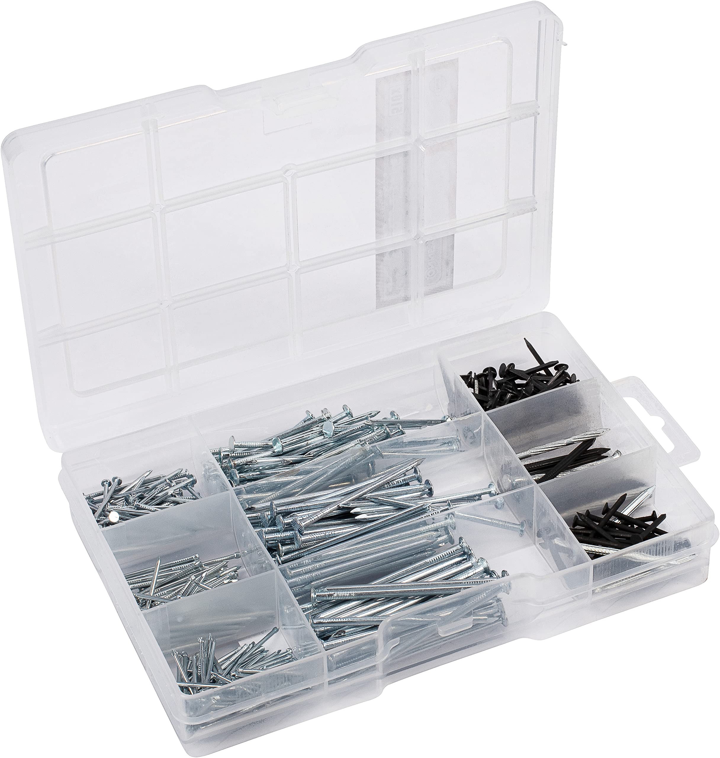 Connex Nail Assortment 490 Pieces - Nail Set in Compact Plastic Box - Alloy Steel, Transparent, Suitable for Home, Hobby & Workshop