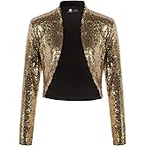 KANCY KOLE Women's Sequin Shrug Long Sleeve Open Front Cropped Bolero Jackets S-XXL