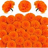Dia De Los Muertos Decorations - Artificial Marigold Flowers Heads Bulk | Silk Orange Flowers for Diwali Ganesh Chaturthi Day of The Dead Party Decorations - DIY Marigold Garland Party Supplies