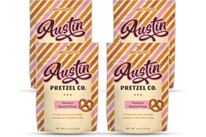 Austin Pretzel Co. Southern Roasted Pecan Pretzels – 4 Oz Gourmet Snack, Crunchy Bite-Sized with Rich Butter Toffee Coating – A Taste of Texas in Every Bite (Pack of 4)
