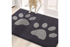 Buganda Dog Door Mat for Muddy Paws, Absorbent Dirt Trapper Washable Indoor Doormats, Non Slip Low-Profile Mud Mat for Dogs, Front Entrance Doormat for Inside Floor (30x20 Inches, Dark Grey)