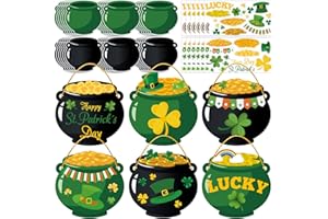 Kepeel 36 Packs St. Patrick's Day Crafts for Kids, Pot of Gold DIY Craft Kits Shamrock Gold Coins Leprechaun Hat Ornament Bulk Gift for Irish Saint Patrick Decorations Classroom Game Activities