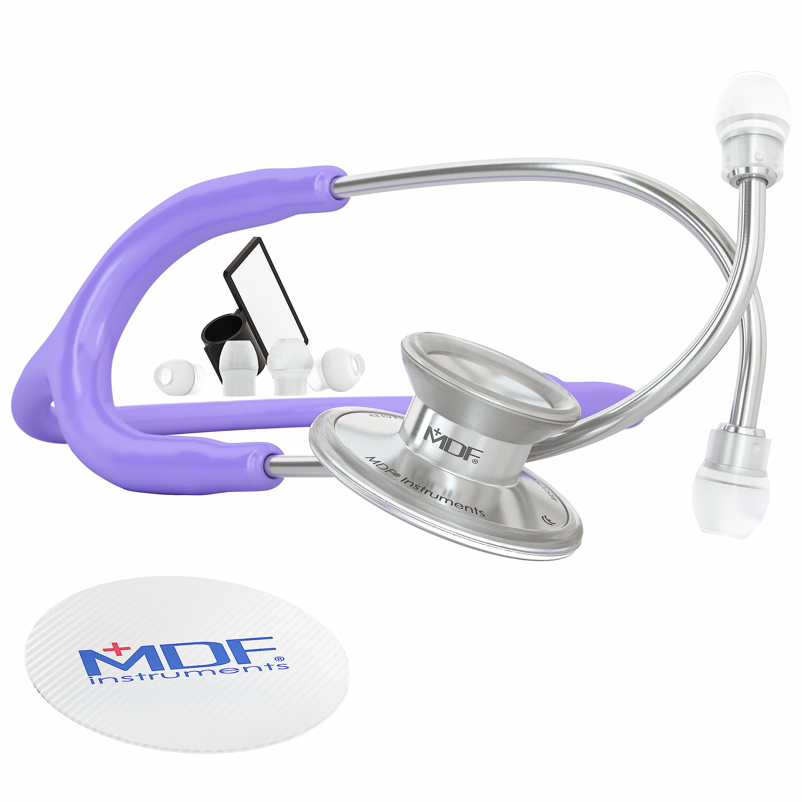 MDF Instruments, Acoustica Lightweight Stethoscope for Doctors, Nurses, Students, Home Health Use, Adult, Dual Head, Pastel Purple Tube, Silver Chestpiece-Headset, MDF747XP07 — image 1